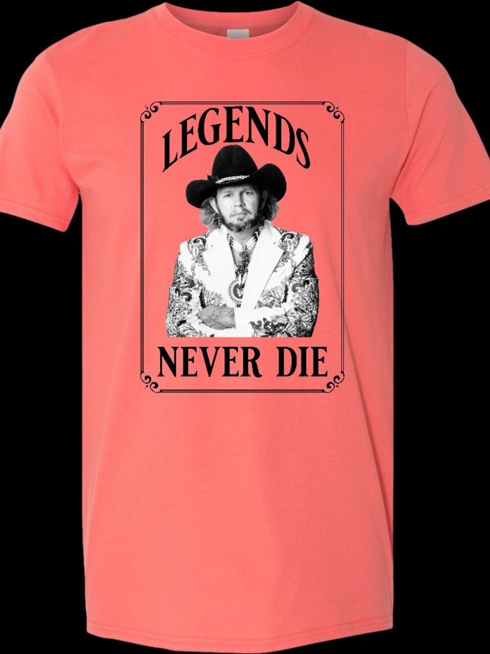 David Allan Coe Legends Never Die Coral Silk Short Sleeve T-Shirt